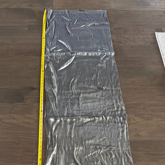 Sue Wong Scarf Dress Metallic Shiny Green Gray Shawl Hand Beaded Large #1 - Picture 11 of 16